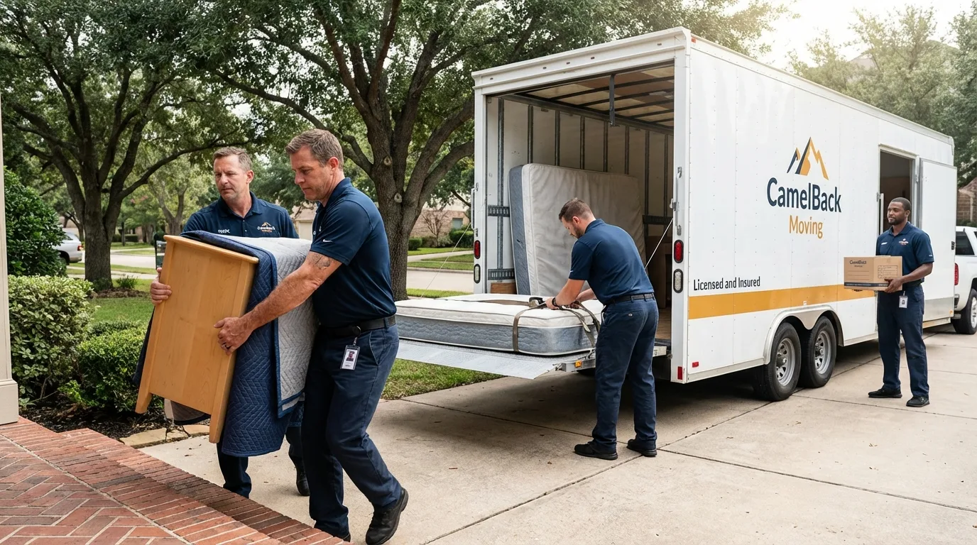 Crew loading residential truck for cross-state move from Pleasant Ridge, MI